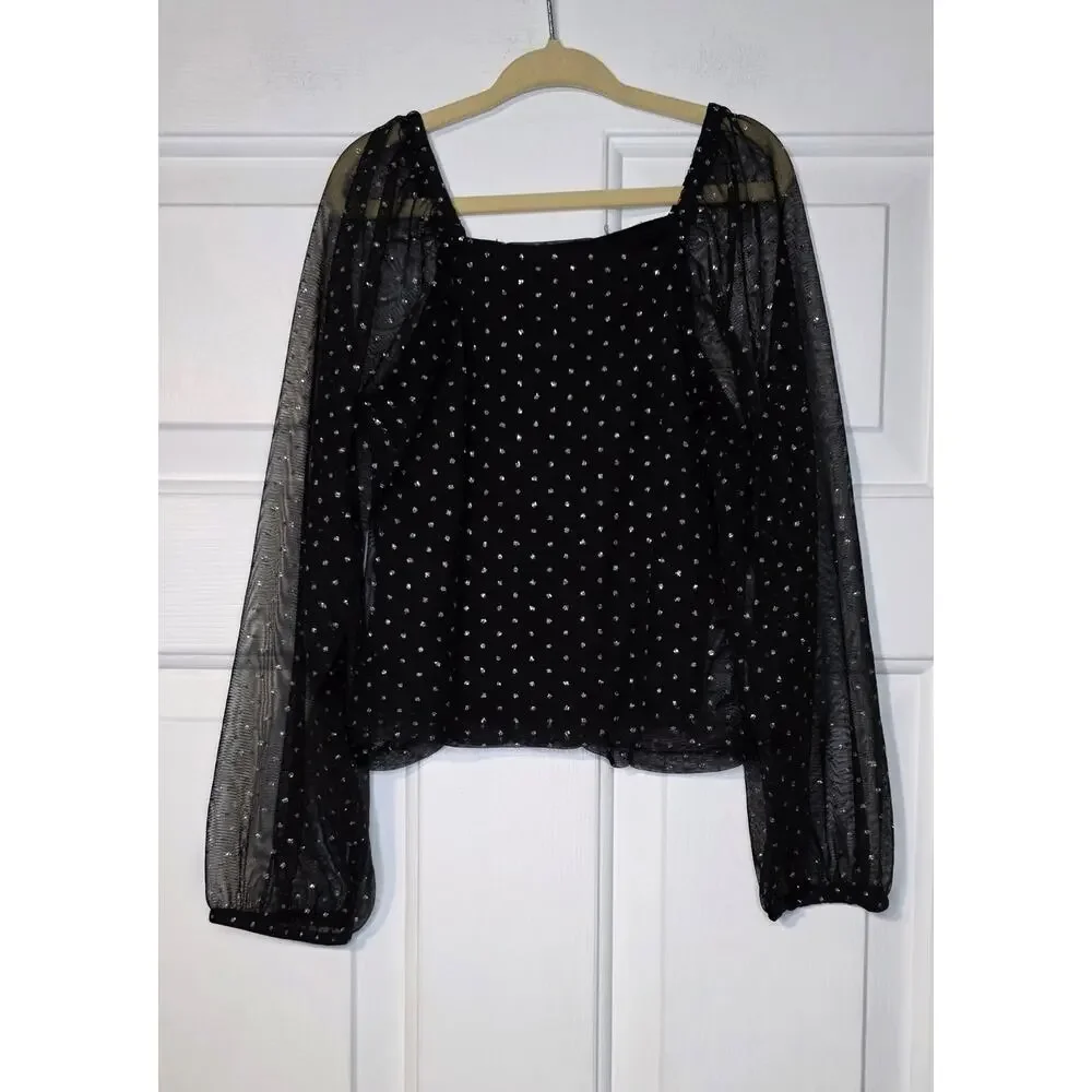 Zara Girls Top Sheer Long Sleeves Ruched Black Size‎ 8